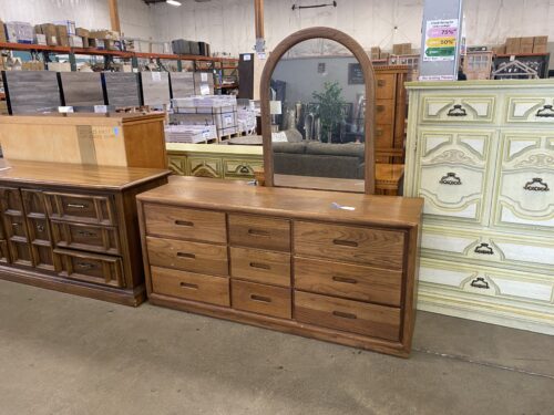 Aged Wood Dresser with Matching Vanity Mirror