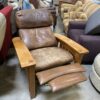 Brown Leather Recliner With Wood Frame