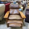 Brown Leather Recliner With Wood Frame