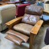 Brown Leather Recliner With Wood Frame