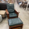 Stickley Style Green Leather Chair With Ottoman