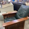 Stickley Style Green Leather Chair With Ottoman