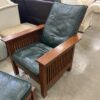 Stickley Style Green Leather Chair With Ottoman