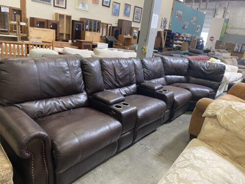 Brown Leather 5 Piece Corner Sectional with Powered Reclining Seats