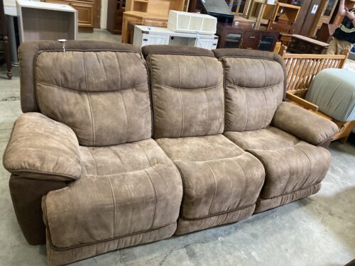 Brown Suede 3 Seat Manual Reclining Couch