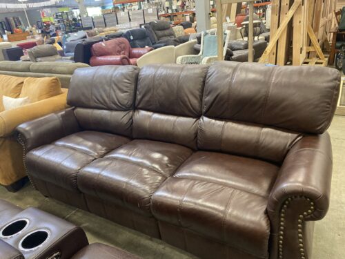 Large Dark Brown Leather 3 Seat Sofa
