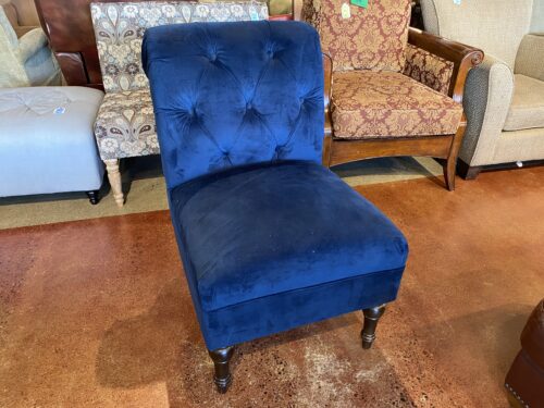 Blue Plush Fabric Armless Chair