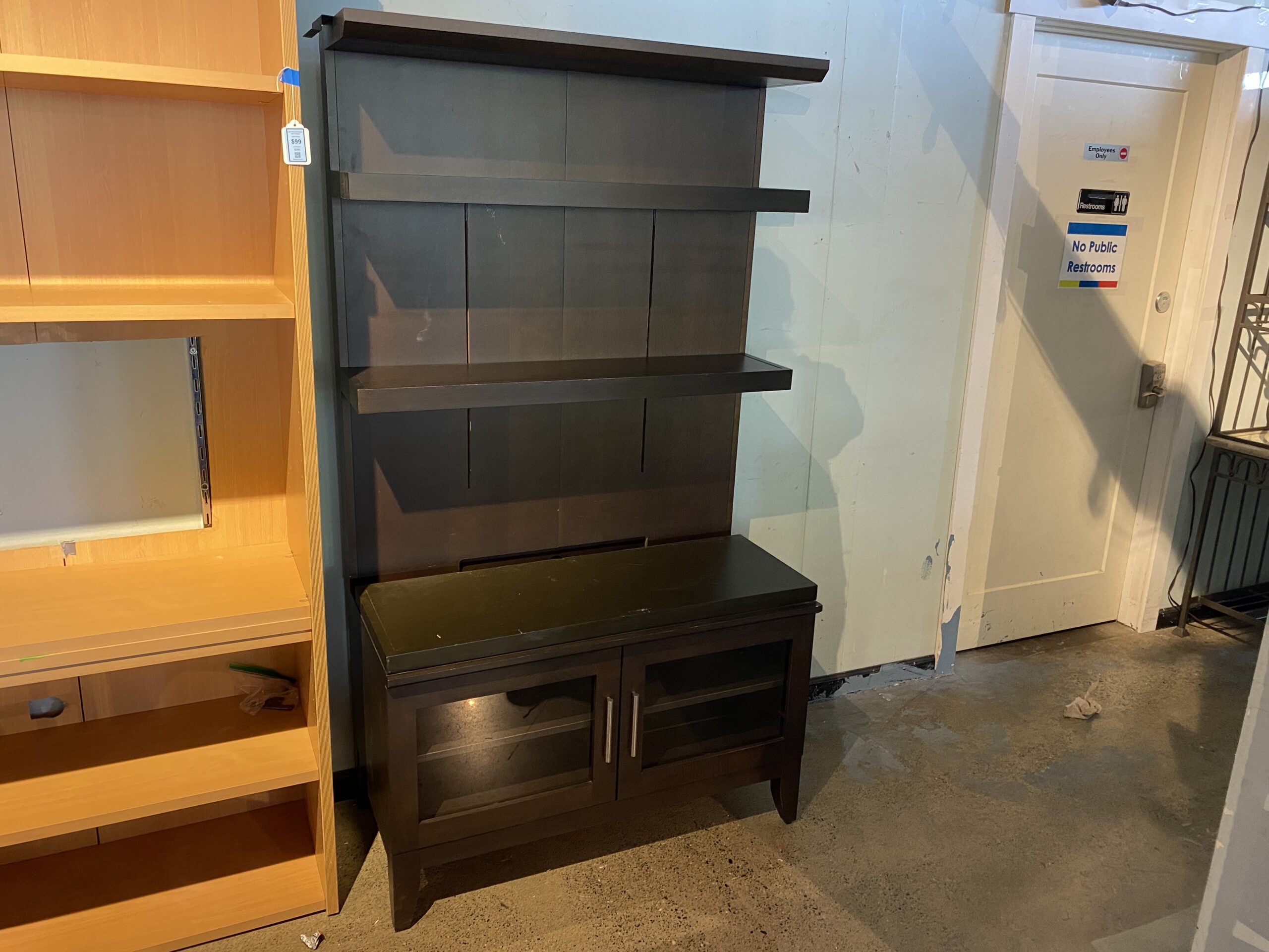 Dark Wood Display Cabinet with Shelves