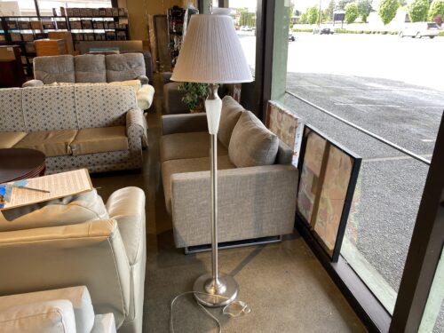 Silver Floor Lamp with White Glass Accent