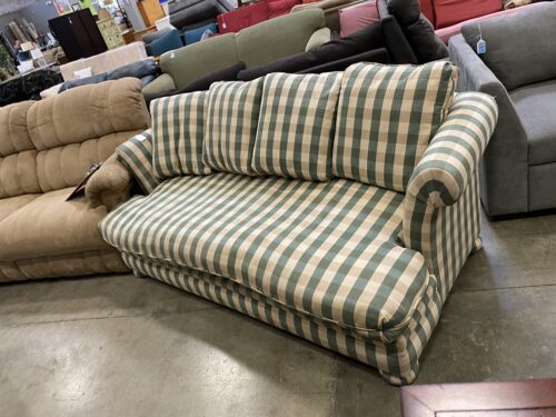Green and White Plaid Roll Arm Sofa