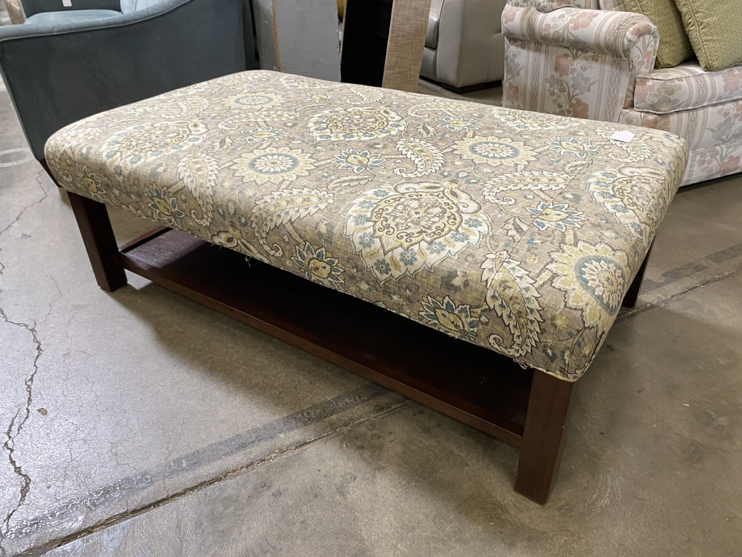 Wood Based Light Green Paisley Ottoman