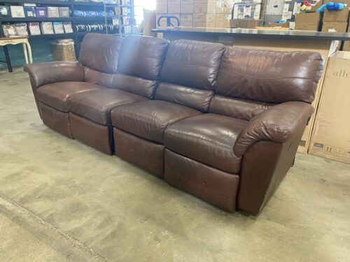 Sturdy Brown Leather Extra Long Double Power Recliner