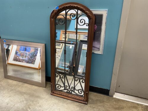 Swirling Black Steel and Laurel Wood Arched Mirror