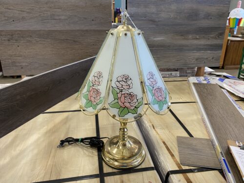 Vintage Brass Tiffany Fairy Roses Lamp