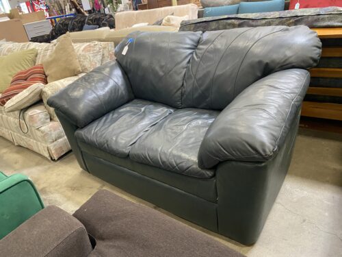 Deep Navy Blue Leather Loveseat