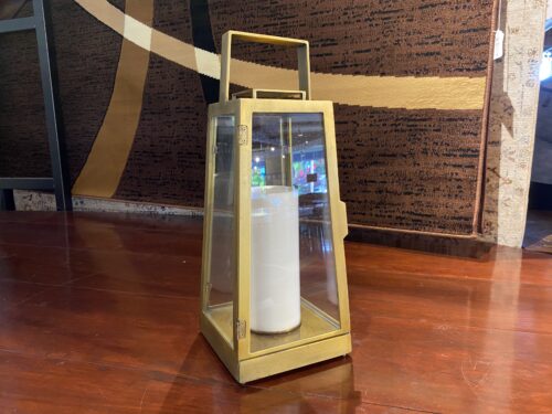 Hefty Gold Metal & Glass Lantern Décor, Small