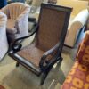Round Wood Carved Handle Wicker Chair