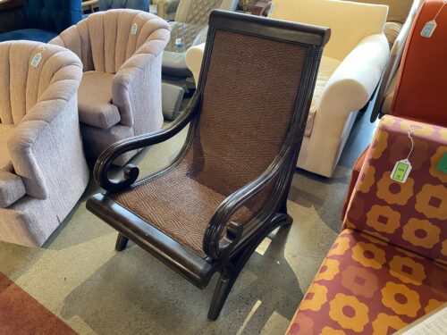 Round Wood Carved Handle Wicker Chair