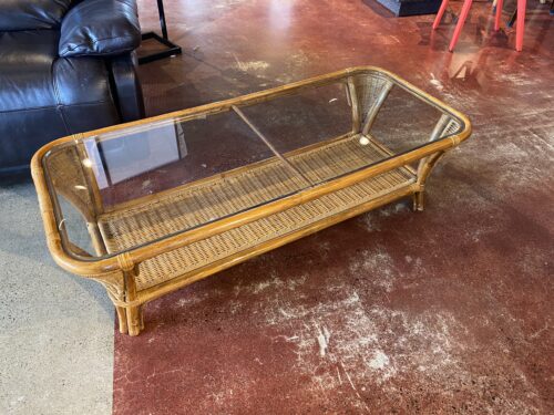 Wicker and Glass Coffee Table