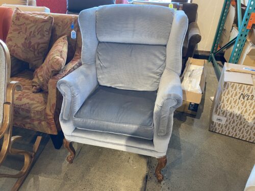Blue Plush Wingback Armchair