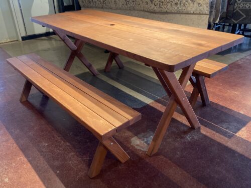 Like New All-Wood Patio Table w/ Benches