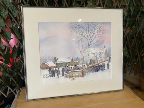 Winter Gathering Original Framed Watercolor Painting