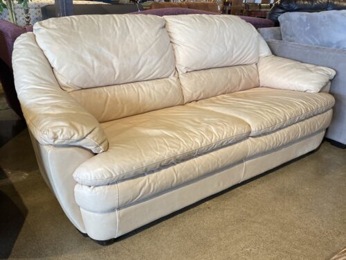 Low Eggshell Off-White Leather Sofa