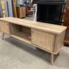 Mid-Century Modern Light Wood Rattan TV Stand