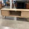 Mid-Century Modern Light Wood Rattan TV Stand
