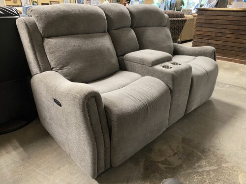 Grey Power Reclining Sofa w/ Nailhead Trim