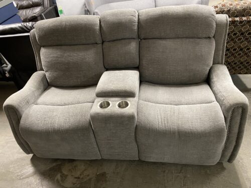 Grey Power Reclining Sofa w/ Nailhead Trim
