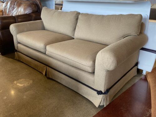 Beige Skirted Sofa w/ Contrast Corner Knot Trim