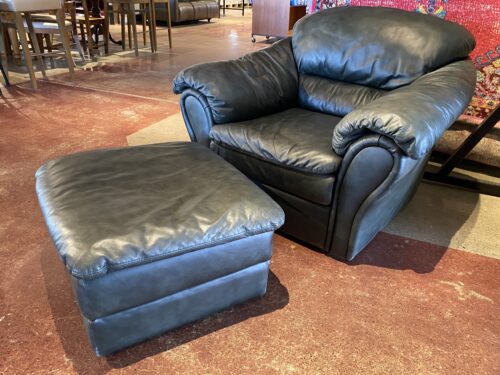 PALLISER Deep Evergreen Leather Armchair & Ottoman