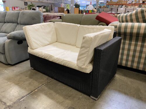 OUTSUNNY Black Faux Wicker Outdoor Loveseat