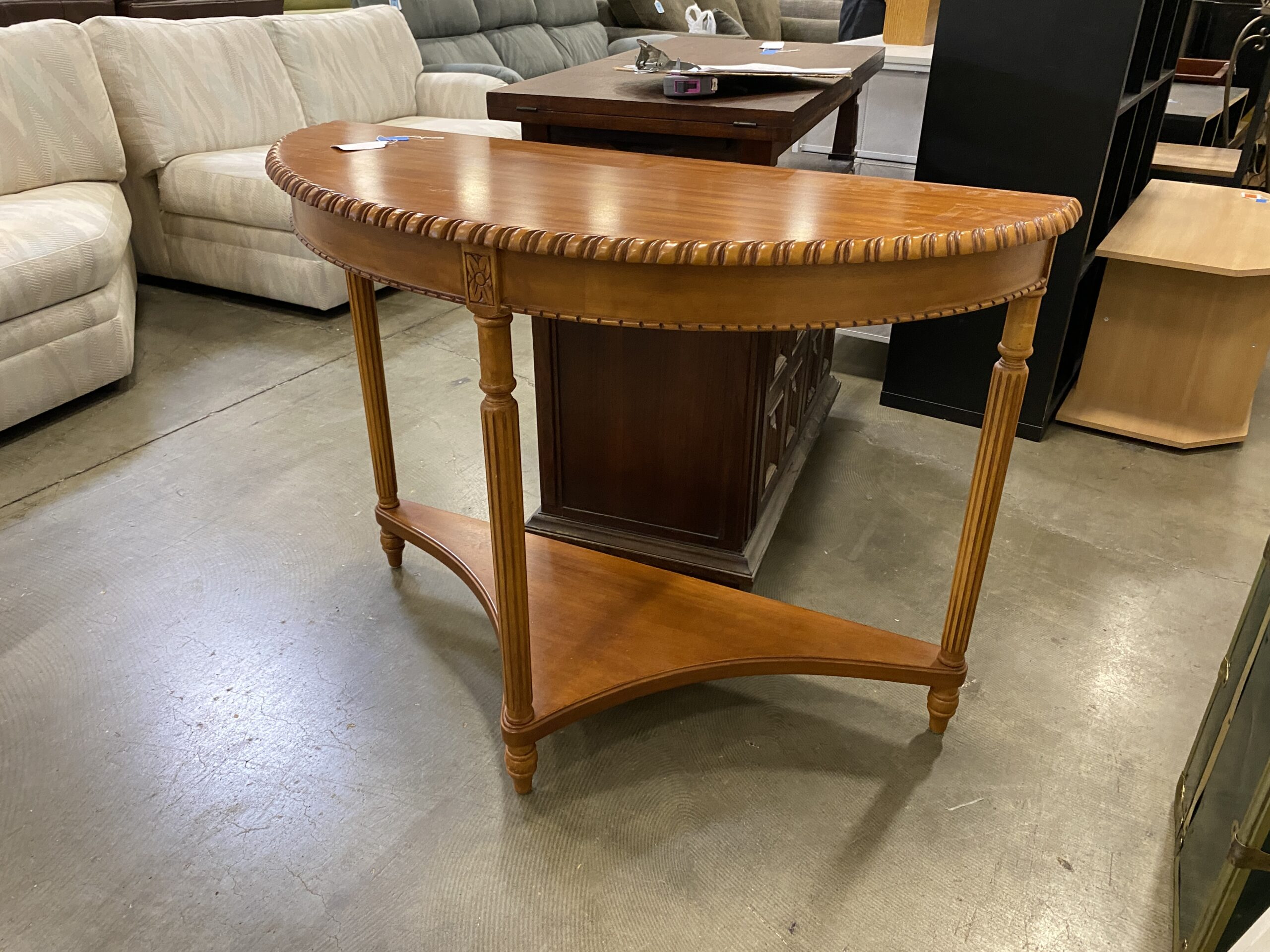 Braided Edge Wood Half Circle Sofa Table