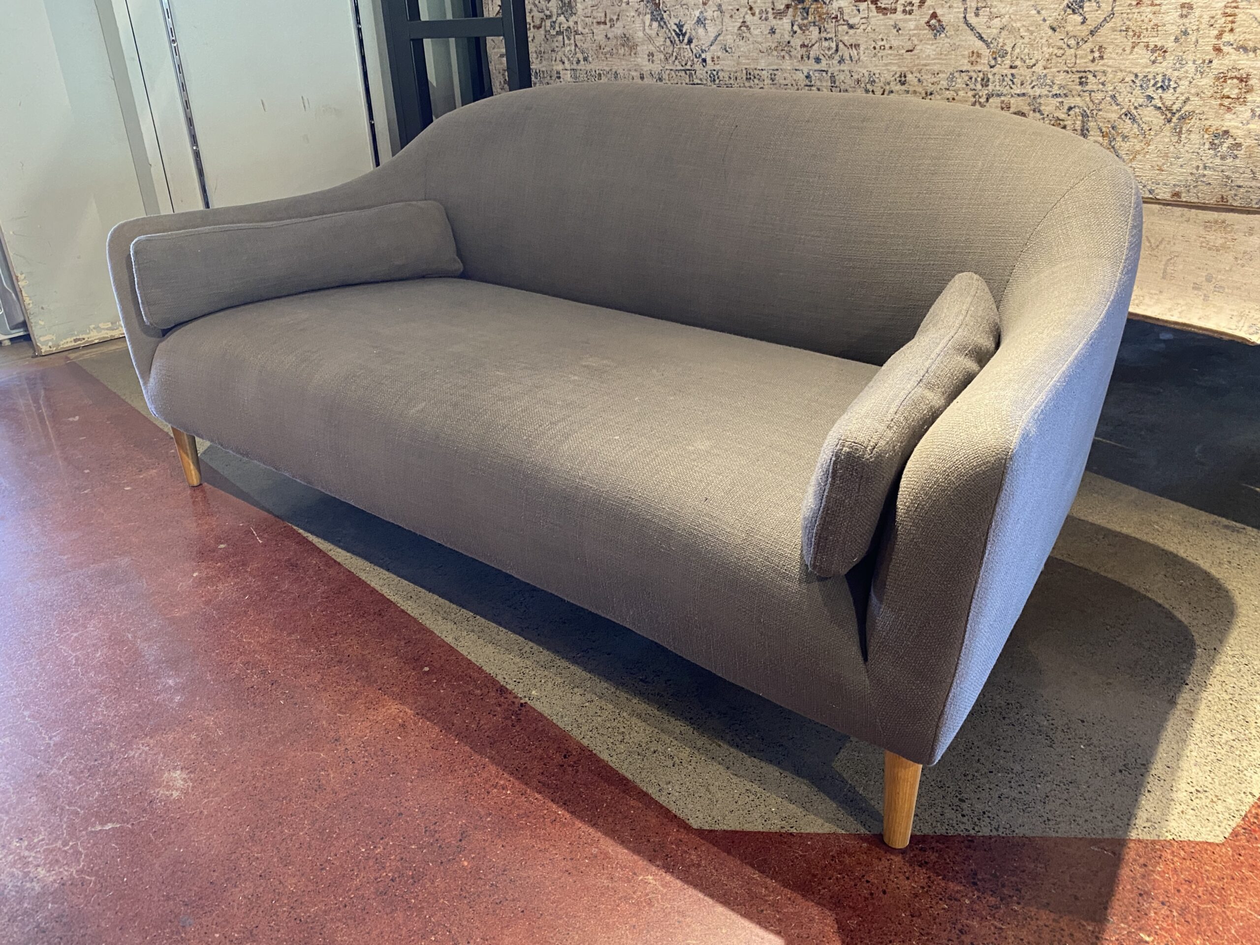 CRATE & BARREL Stylish Wide Arm Grey Sofa