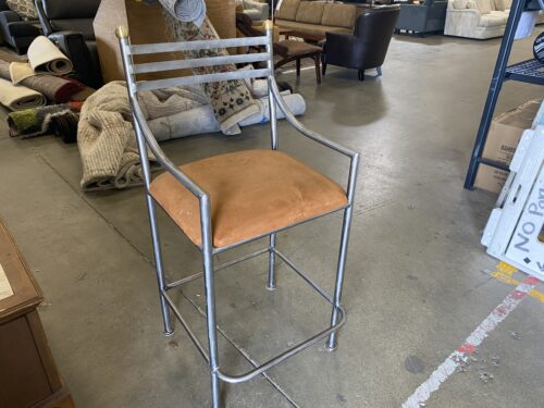 Set of 4 Industrial Bar Stools with Brown Cushion