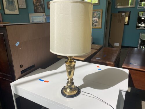 JAMES MORT Regency Brass Table Lamp with Ornate Carvings
