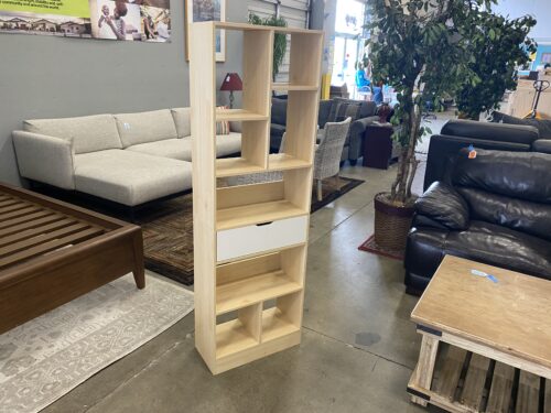 Light Wood Asymmetrical Bookcase with Drawer