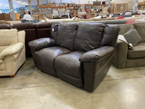 Worn Brown Leather Double Manual Recliner Loveseat