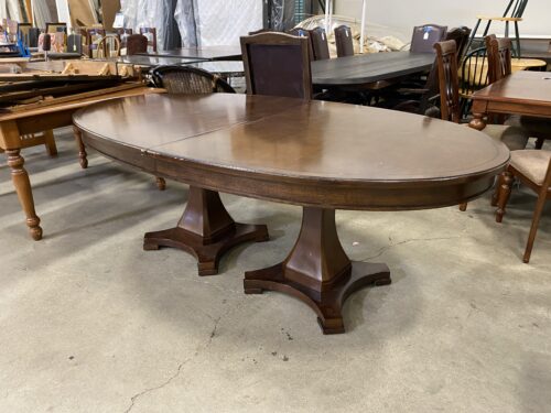 BASSETT Solid Wood Double Pedestal Oval Dining Table - 2 Leaves