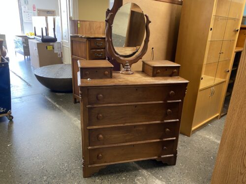 Antique 6 Drawer Vanity w/ Swivel Mirror