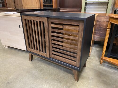 Walnut and Black Wood Sliding Door Media Cabinet