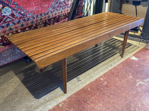 Mid-Century Slatted Bench w/ Tapered Legs