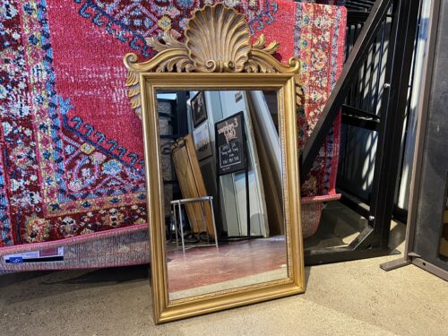 Hollywood Regency Shell Topped Gold Frame Mirror