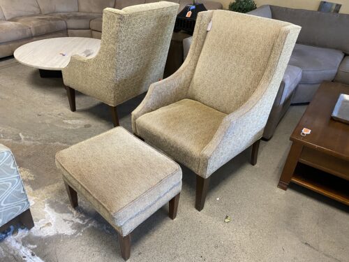Beige Wingback Armchair w/ Ottoman