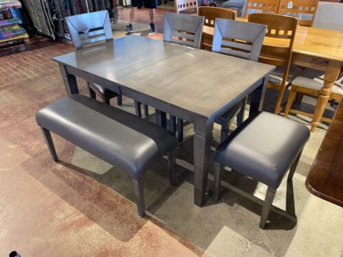Grey Wash Table with Bench and Chair Combo and 2 Leafs