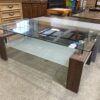 Modern Industrial Walnut Finished Glass Top Coffee Table