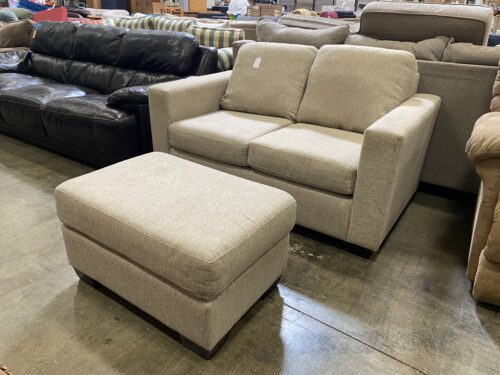 Soft Sand Colored Loveseat with Ottoman