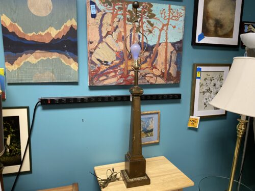 Tall Brass & Wood Table Lamp